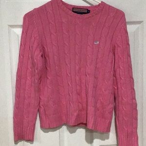 Vineyard Vines pink cable knit sweater.